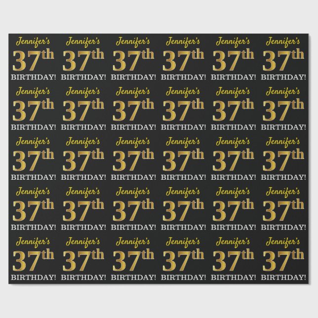 Papel De Regalo Oro negro, imitación "37 cumpleaños" (Superficie plana)