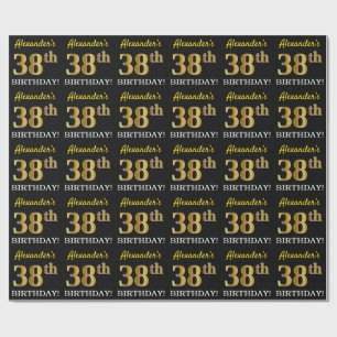 Papel De Regalo Oro negro, imitación "38 cumpleaños"