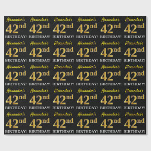 Papel De Regalo Oro negro, imitación "42º CUMPLEAÑOS"