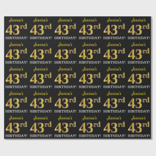 Papel De Regalo Oro negro, imitación "43 cumpleaños"