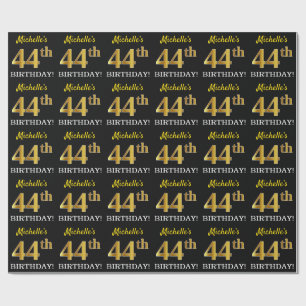 Papel De Regalo Oro negro, imitación "44 cumpleaños"
