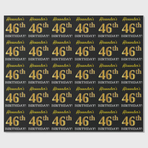 Papel De Regalo Oro negro, imitación "46 cumpleaños"
