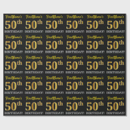 Papel De Regalo Oro negro, imitación "50 cumpleaños"