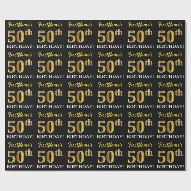 Papel De Regalo Oro negro, imitación "50 cumpleaños" (Superficie plana)