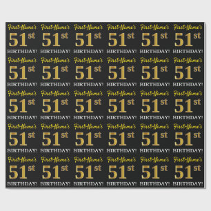 Papel De Regalo Oro negro, imitación "51 cumpleaños"