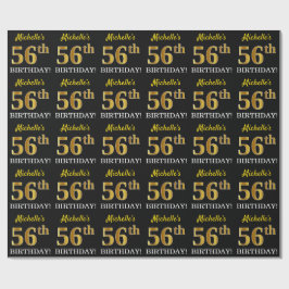 Papel De Regalo Oro negro, imitación "56 cumpleaños"