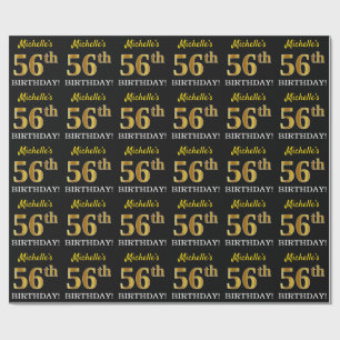 Papel De Regalo Oro negro, imitación "56 cumpleaños"