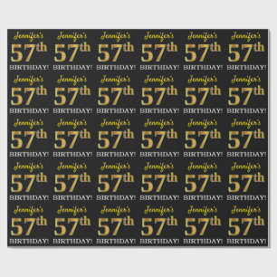 Papel De Regalo Oro negro, imitación "57 cumpleaños"