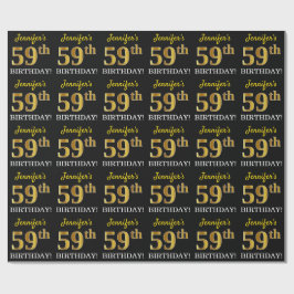 Papel De Regalo Oro negro, imitación "59º CUMPLEAÑOS"
