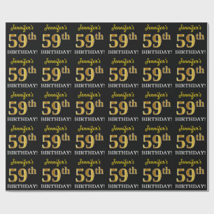 Papel De Regalo Oro negro, imitación "59º CUMPLEAÑOS"