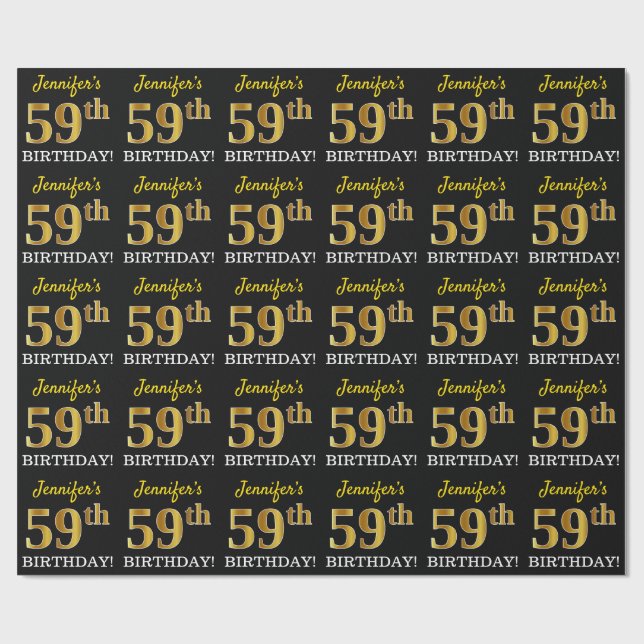 Papel De Regalo Oro negro, imitación "59º CUMPLEAÑOS" (Superficie plana)