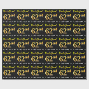 Papel De Regalo Oro negro, imitación "62º CUMPLEAÑOS"