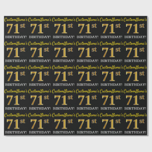 Papel De Regalo Oro negro, imitación "71 cumpleaños"