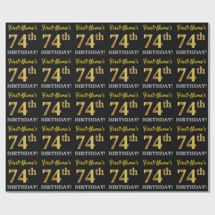 Papel De Regalo Oro negro, imitación "74 cumpleaños"