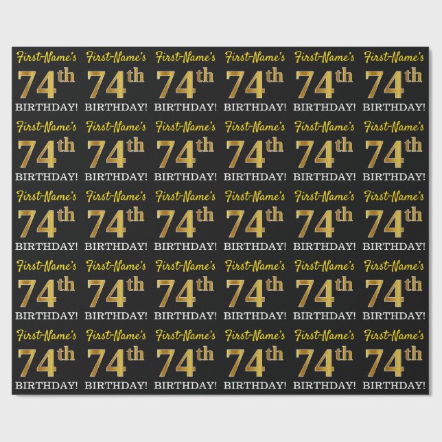 Papel De Regalo Oro negro, imitación "74 cumpleaños" (Superficie plana)