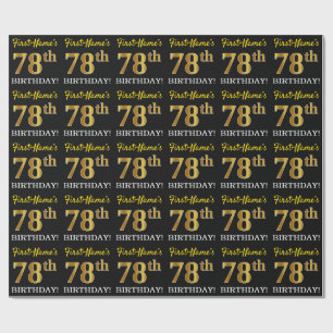 Papel De Regalo Oro negro, imitación "78 cumpleaños"