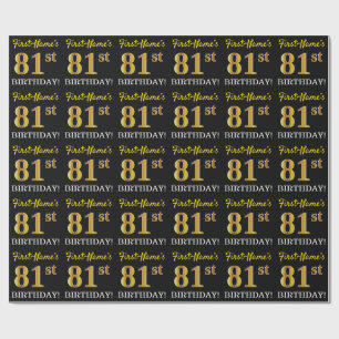Papel De Regalo Oro negro, imitación "81 cumpleaños"