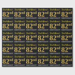 Papel De Regalo Oro negro, imitación "82º CUMPLEAÑOS"