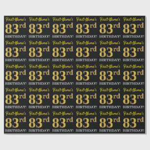 Papel De Regalo Oro negro, imitación "83 cumpleaños"