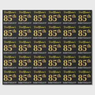 Papel De Regalo Oro negro, imitación "85º CUMPLEAÑOS"