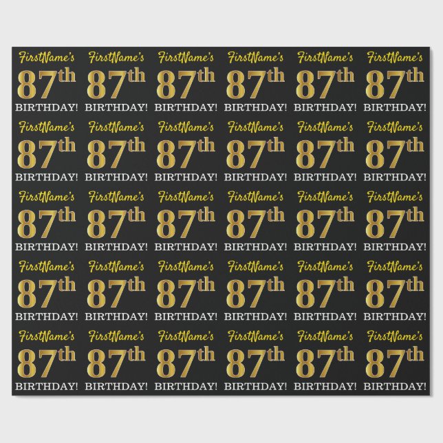 Papel De Regalo Oro negro, imitación "87 cumpleaños" (Superficie plana)