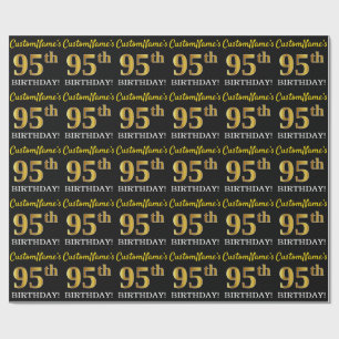 Papel De Regalo Oro negro, imitación "95º CUMPLEAÑOS"