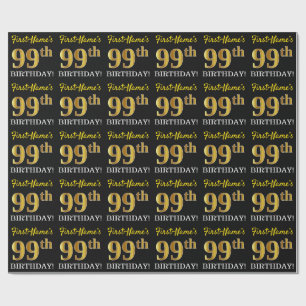 Papel De Regalo Oro negro, imitación "99º CUMPLEAÑOS"