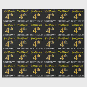 Papel De Regalo Oro negro, imitación "cuarto cumpleaños"