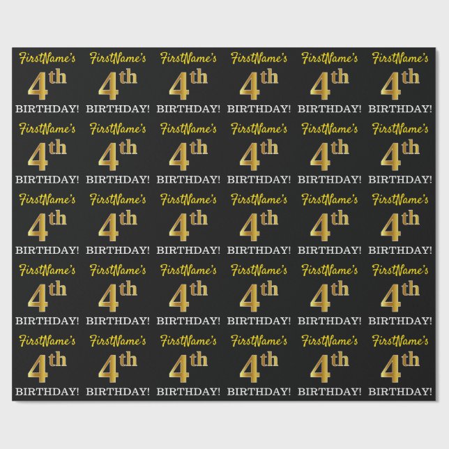 Papel De Regalo Oro negro, imitación "cuarto cumpleaños" (Superficie plana)