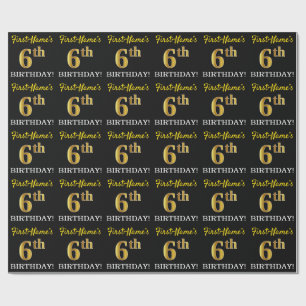 Papel De Regalo Oro negro, imitación "sexto cumpleaños"