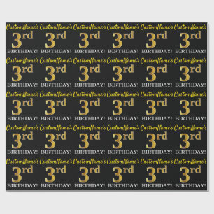 Papel De Regalo Oro negro, imitación "tercer cumpleaños"