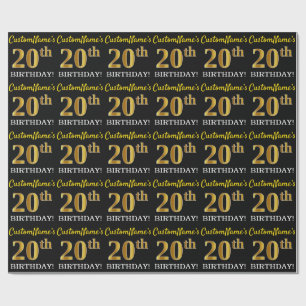 Papel De Regalo Oro negro, imitación "vigésimo cumpleaños"
