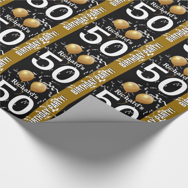 Papel De Regalo ORO NEGRO K96Z1 del 50.o cumpleaños del confeti de (Esquina)