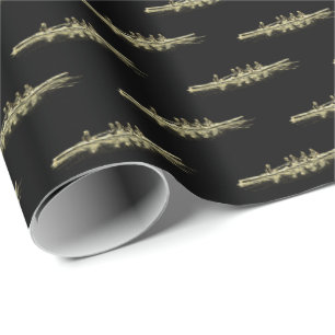 Papel De Regalo Oro Negro Remo Remeros Equipo Tripulación Deportes