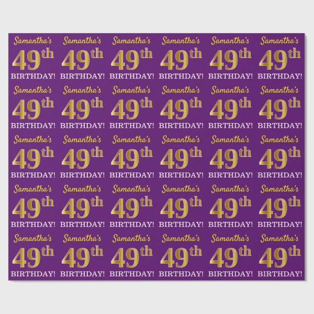 Papel De Regalo Oro púrpura, de imitación "49º CUMPLEAÑOS" (Superficie plana)
