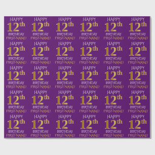Papel De Regalo Oro púrpura, falso "12mo CUMPLEAÑOS FELIZ "