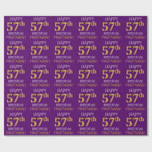Papel De Regalo Oro púrpura, falso "57.o CUMPLEAÑOS FELIZ "