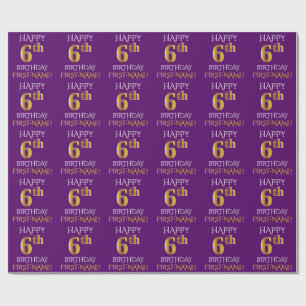 Papel De Regalo Oro púrpura, falso "6to CUMPLEAÑOS FELIZ "