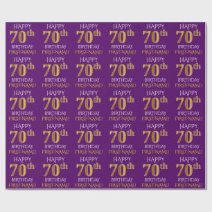 Papel De Regalo Oro púrpura, falso "70.o CUMPLEAÑOS FELIZ "