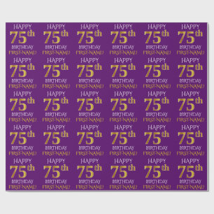 Papel De Regalo Oro púrpura, falso "75.o CUMPLEAÑOS FELIZ "