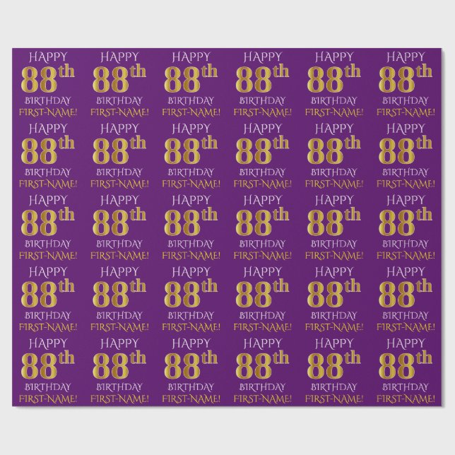 Papel De Regalo Oro púrpura, falso "FELIZ 88º CUMPLEAÑOS" (Superficie plana)