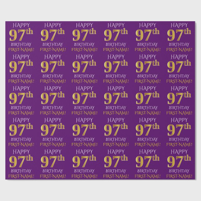 Papel De Regalo Oro púrpura, falso "FELIZ 97 CUMPLEAÑOS" (Superficie plana)