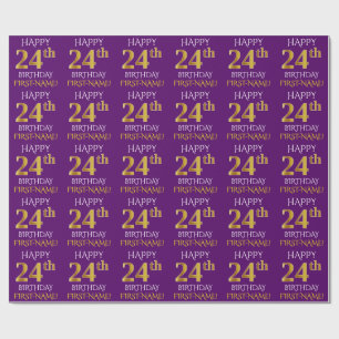 Papel De Regalo Oro púrpura, falso "FELIZ CUMPLEAÑOS 24"