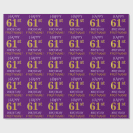 Papel De Regalo Oro púrpura, falso "FELIZ CUMPLEAÑOS 61"