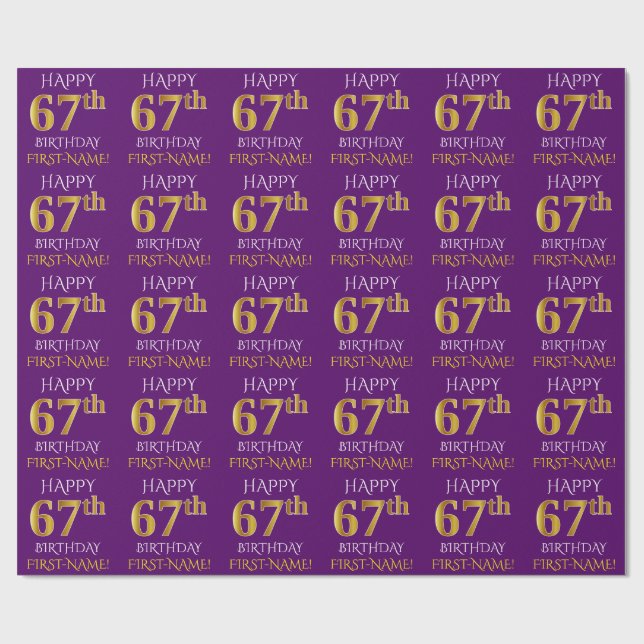 Papel De Regalo Oro púrpura, falso "FELIZ CUMPLEAÑOS 67" (Superficie plana)