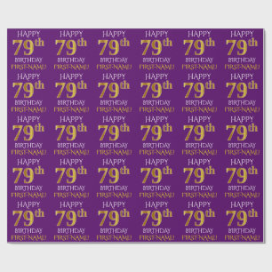 Papel De Regalo Oro púrpura, falso "FELIZ CUMPLEAÑOS 79"