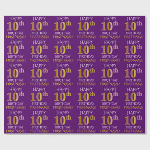 Papel De Regalo Oro púrpura, falso "FELIZ DÍA 10"