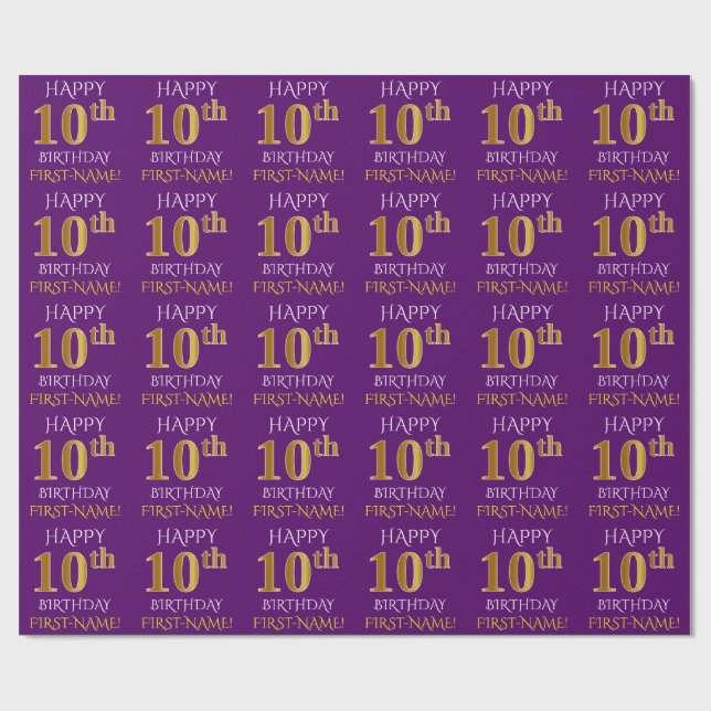 Papel De Regalo Oro púrpura, falso "FELIZ DÍA 10" (Superficie plana)