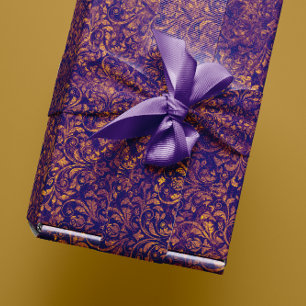 Papel De Regalo Oro púrpura machacado damasco real de Plumbrella