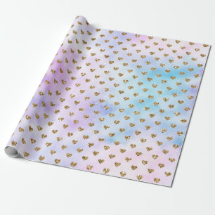 Papel De Regalo Oro Purpurina Corazones Aqua Purple Ombre